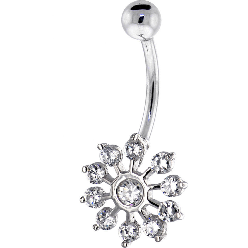 16G Solid 14K White Gold Cubic Zirconia PEACOCK Belly Ring