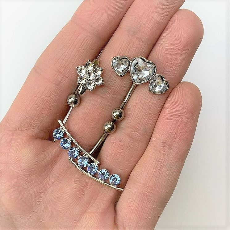 Clear CZ Gem Pretty Posy Flower Top Mount Belly Ring