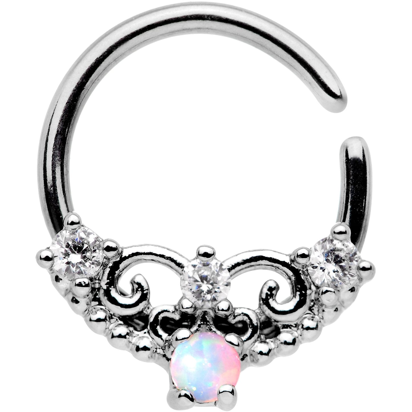 16G 5/16 White Synthetic Opal Ornate Tiara Seamless Circular Ring