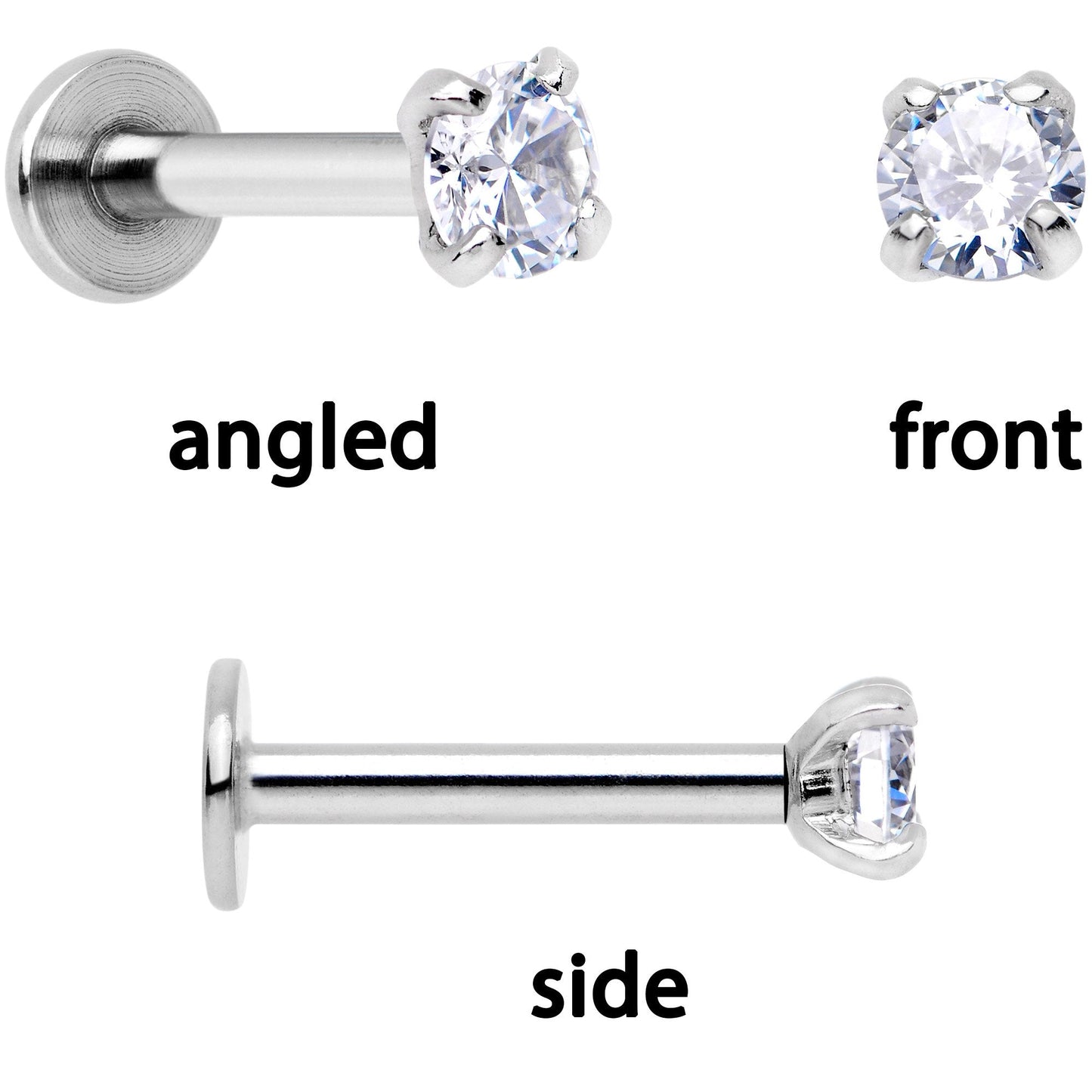 16G 1/4 Clear Gem Red Rose Flower Cartilage Tragus Earring Set of 3