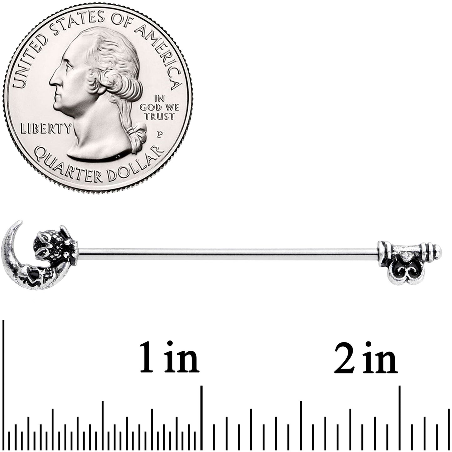 14G Owl Skull Key Mystic Moon Industrial Barbell 38mm