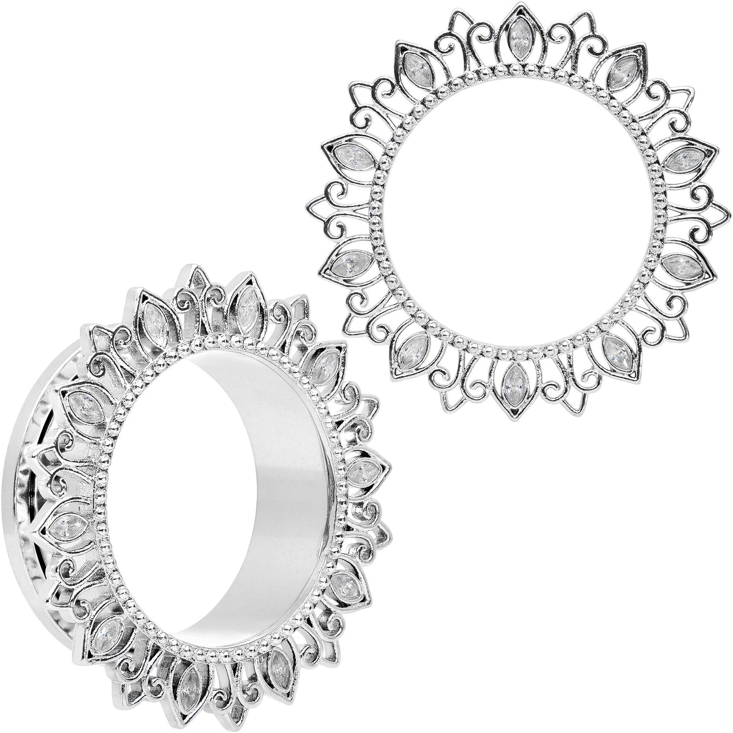 Clear Gem Floral Lotus Screw Fit Tunnel Plug Set