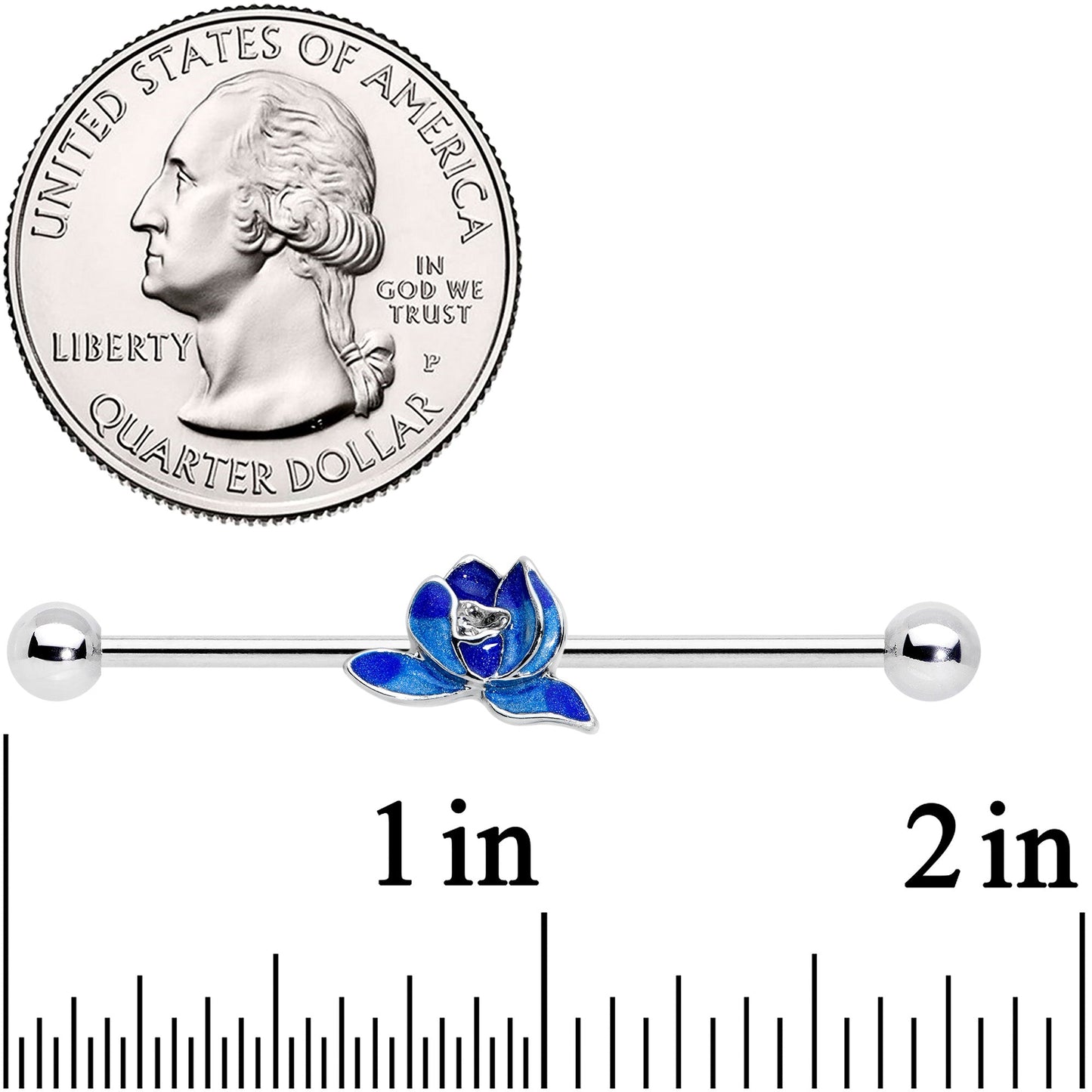 14G Lovely Blue Lotus Flower Industrial Barbell 38mm