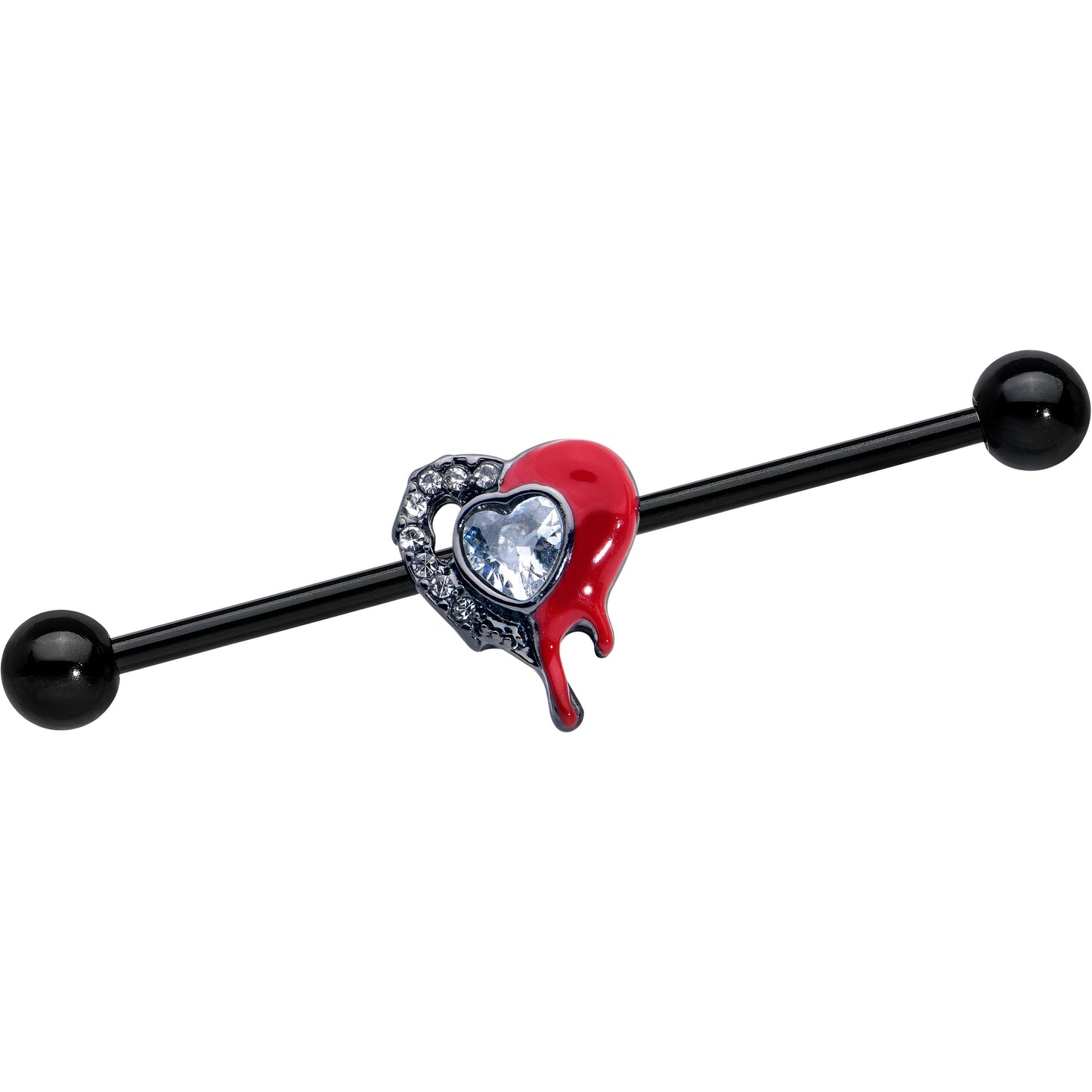 14G Clear Gem Black Bleeding Heart Industrial Barbell 38mm
