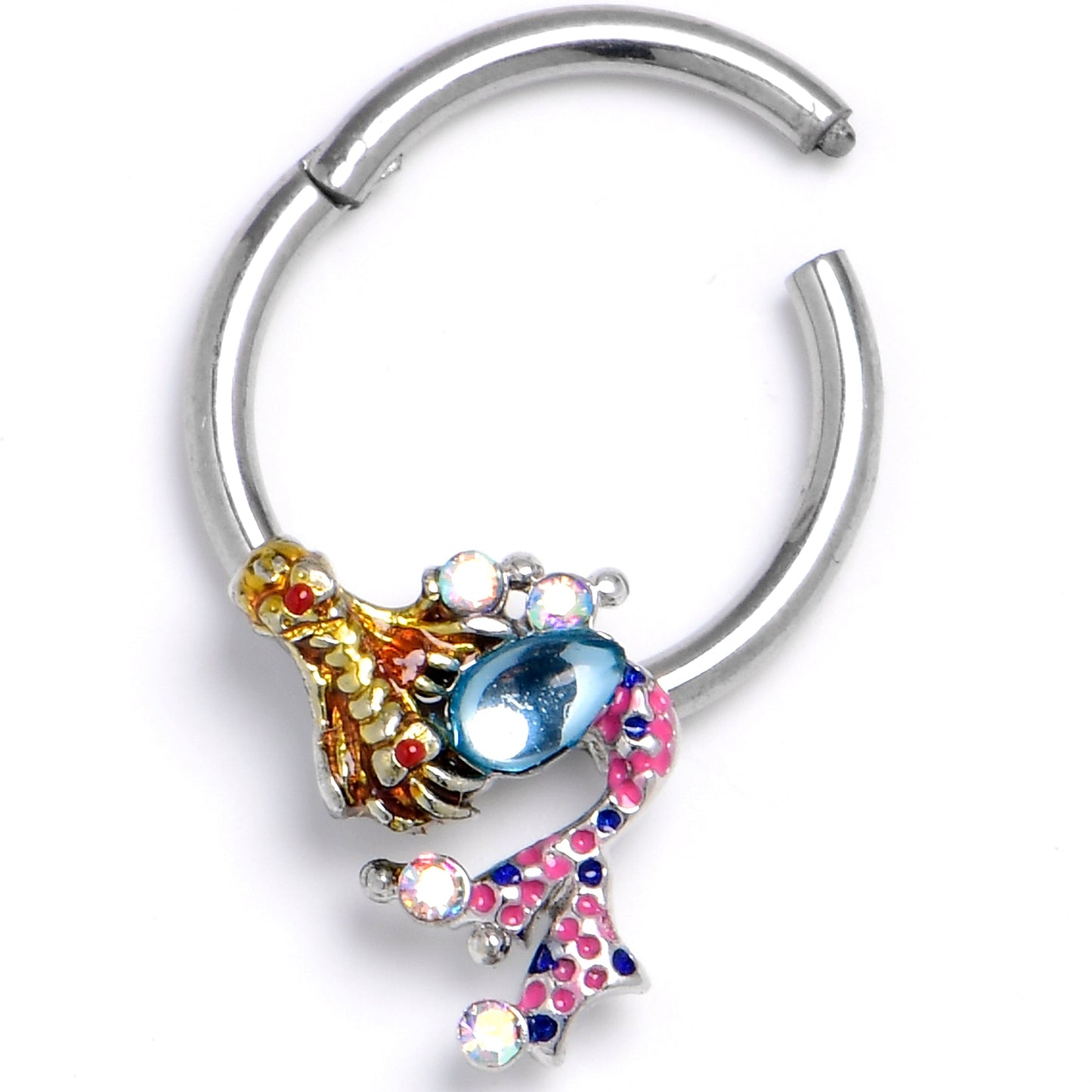 16 3/8G Blue Aurora Gem Abstract Mermaid Hinged Segment Ring