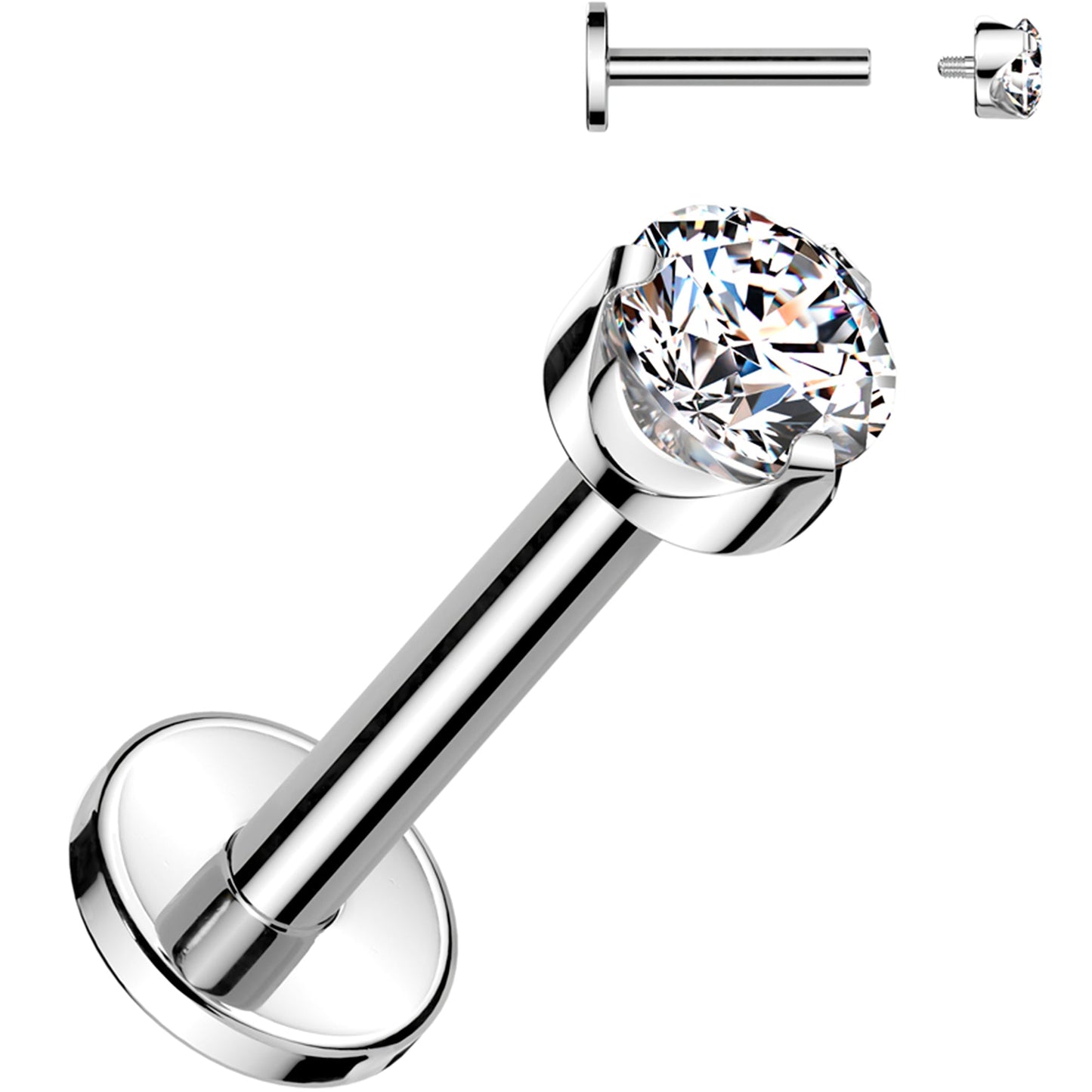 16G 1/4 3mm Clear CZ Round Medical Grade Titanium Flat Back Earring