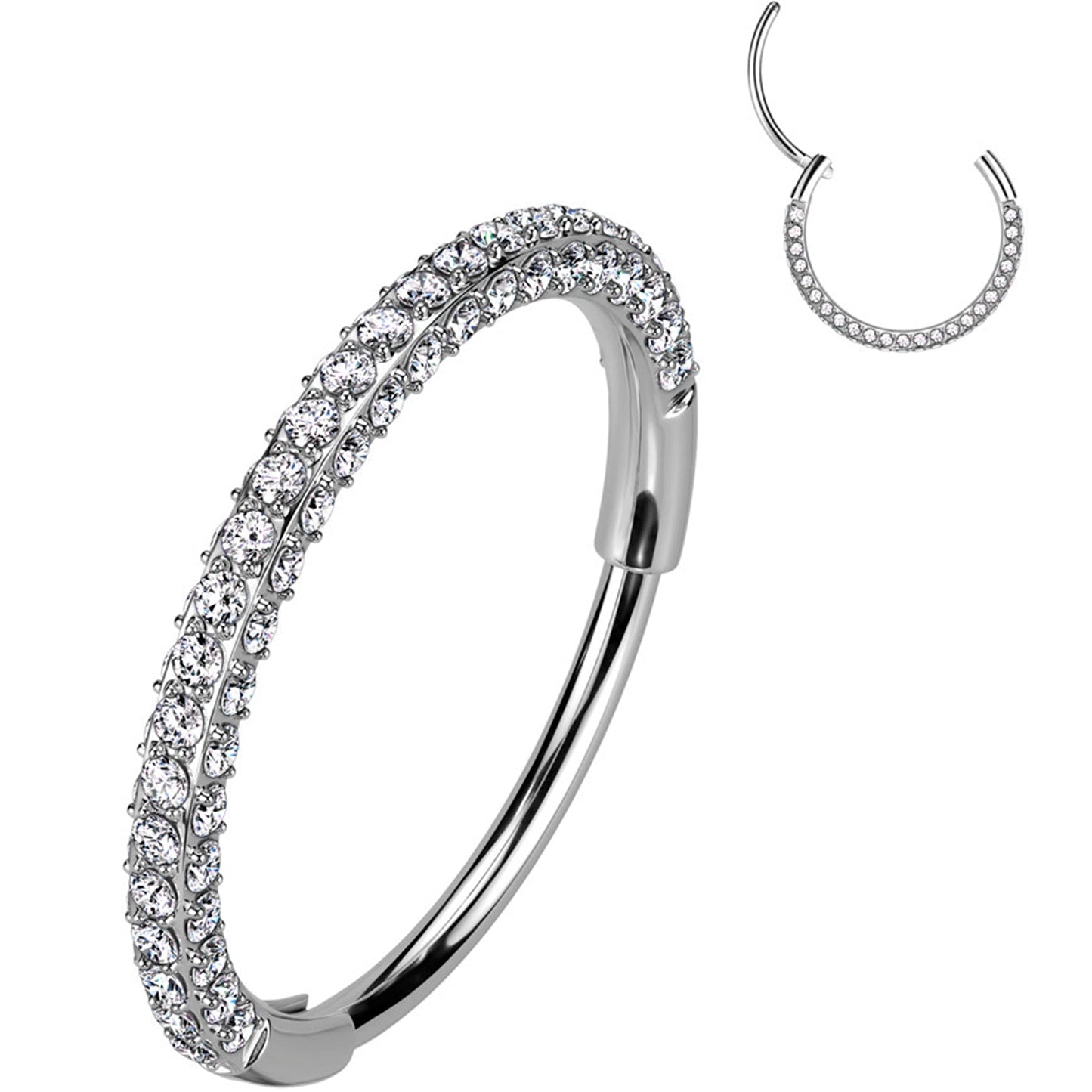 18G Implant Grade Titanium Triple Sided Micro Gem Hinged Nose Hoop