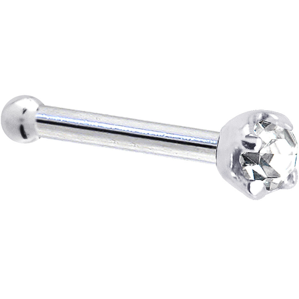 Solid 14k White Gold 1.5mm Cubic Zirconia Nose Bone