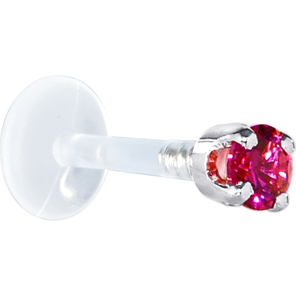 16G 5/16 Solid 14K White Gold 3mm Red Cubic Zirconia Bioplast Tragus Earring Stud