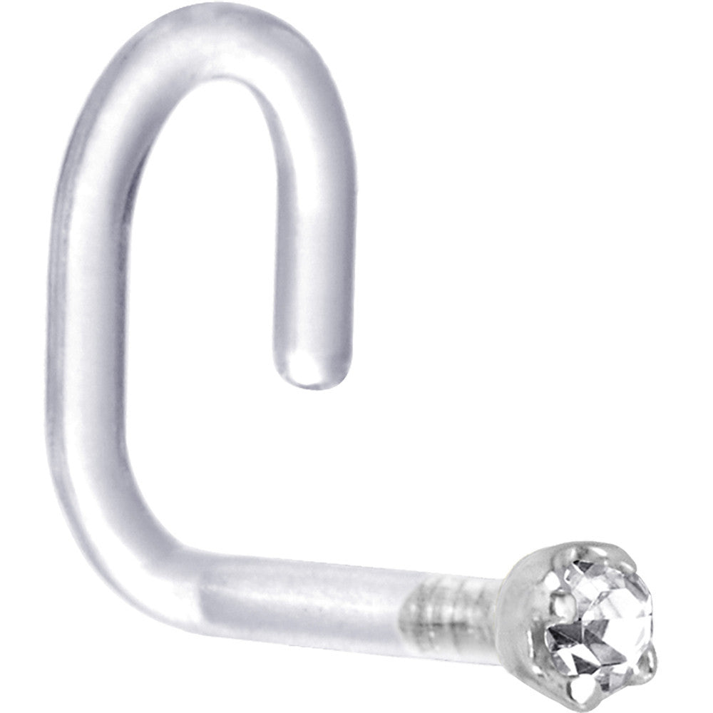18G 1/4 White Gold 1.5mm Genuine Diamond Bioplast Nose Ring