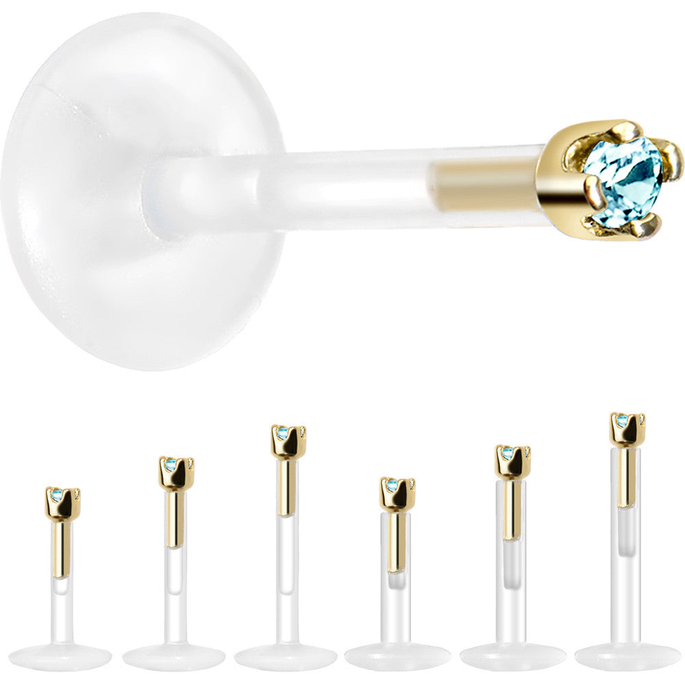 Solid 14K Yellow Gold March 1.5mm CZ Bioplast Push in Labret Monroe