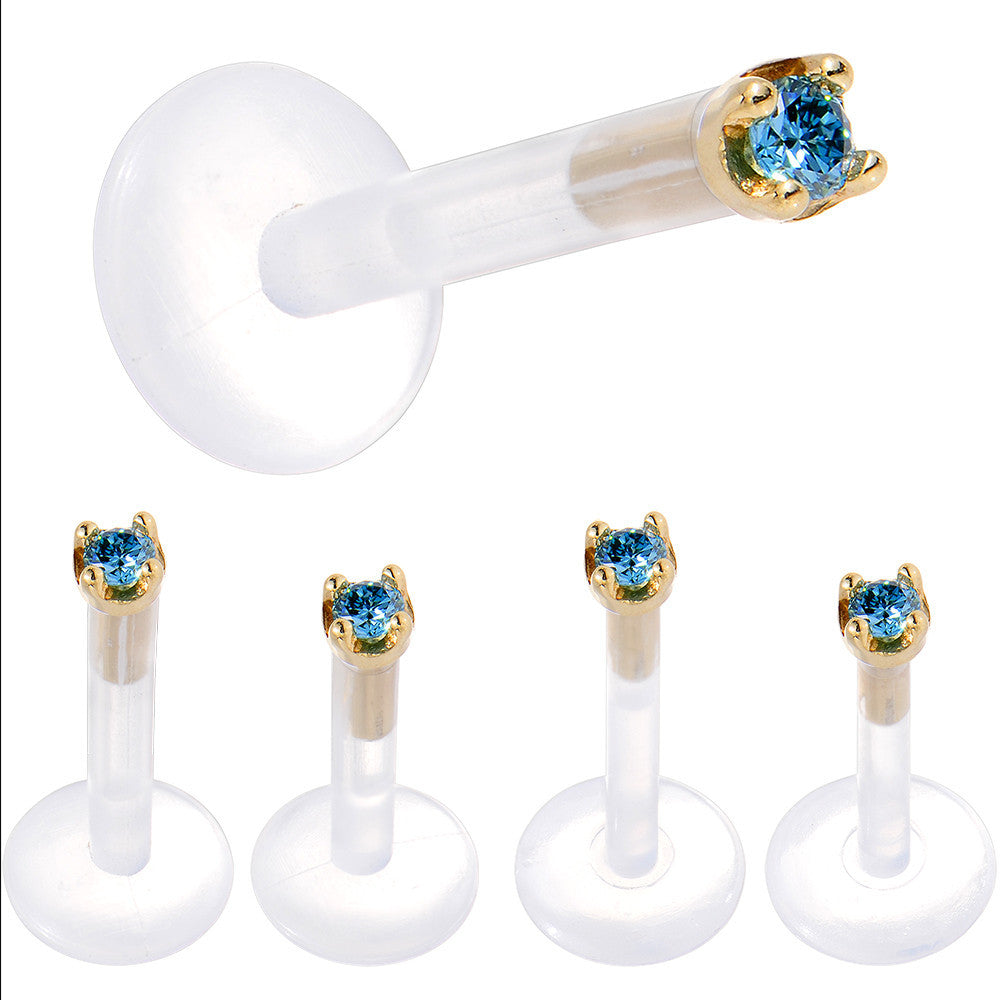 Solid 14K Yellow Gold 1.5mm Genuine Blue Diamond Bioplast Push in Monroe