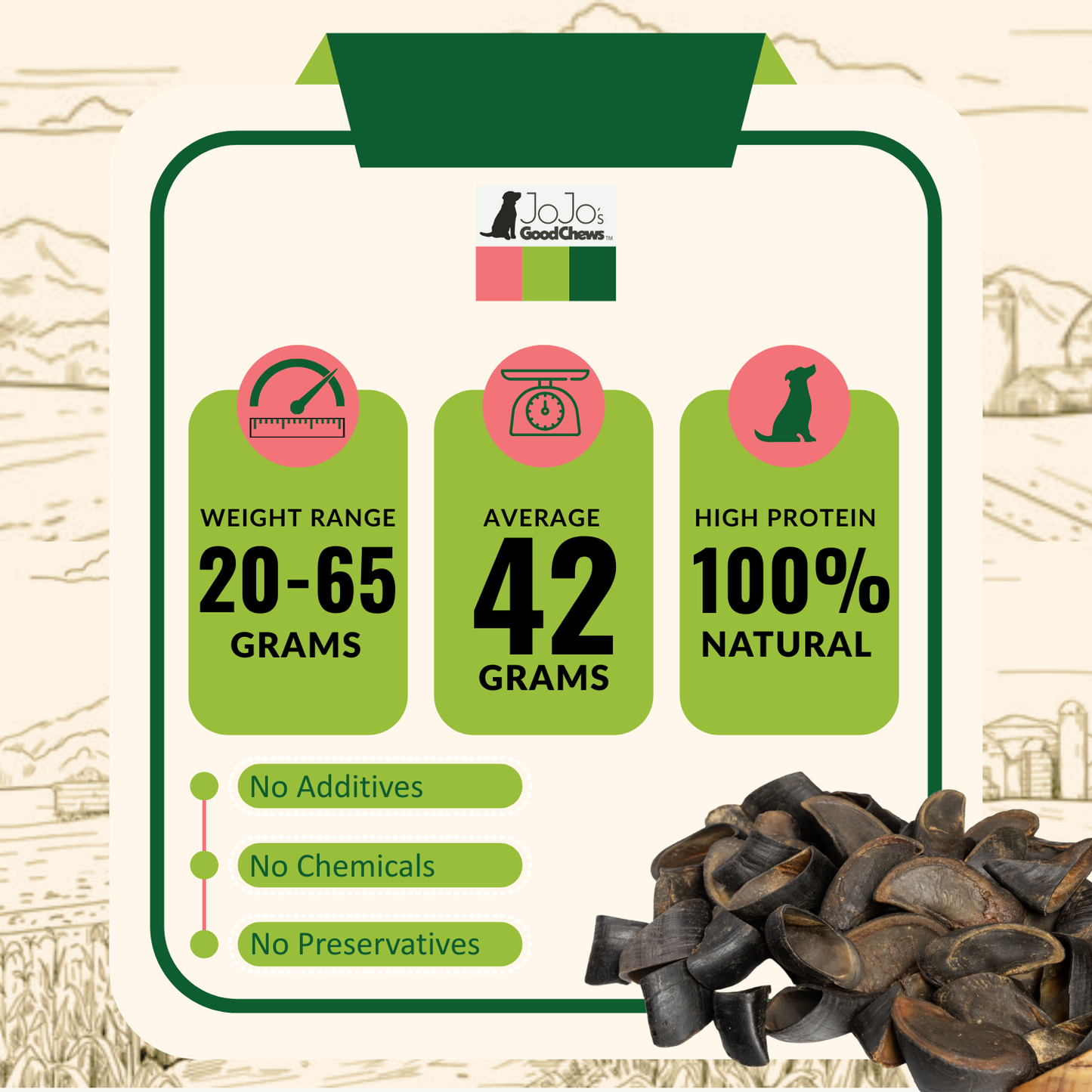 All-Natural Cow Hooves Dog Chews – Premium Crunchy Treats for Dental Health – (25/Case)