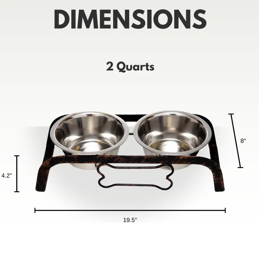 Country Living Rustic Dog Bone Elevated Feeder with 2 Stainless Steel Bowls