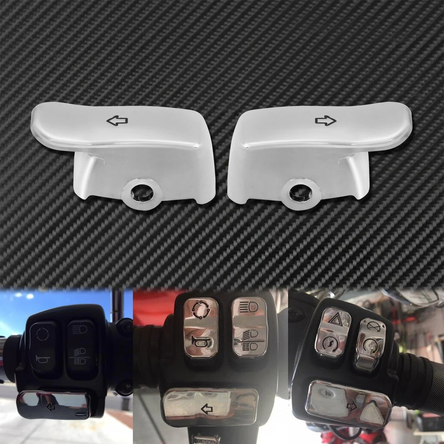 2xMotorcycle Black/Chrome Turn Signal Extension Caps Switch Button Extended Cover For Harley Sportster Dyna Fat Bob FXDF Softail