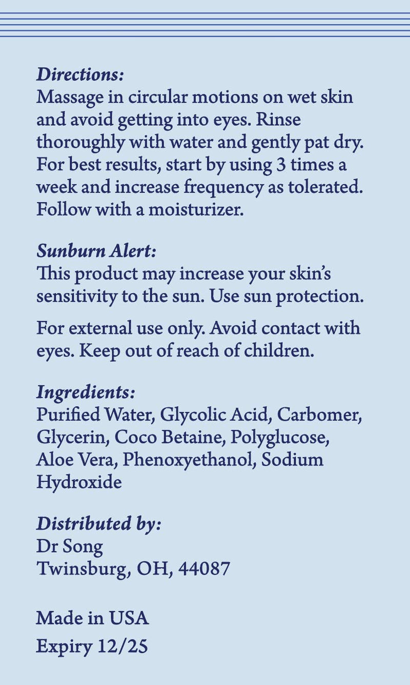 Korean Skin Care - Glycolic Acid Face Wash - Exfoliating Face Wash with 10% Glycolic Acid, AHA for anti Aging, Acne and Wrinkles Korean Beauty