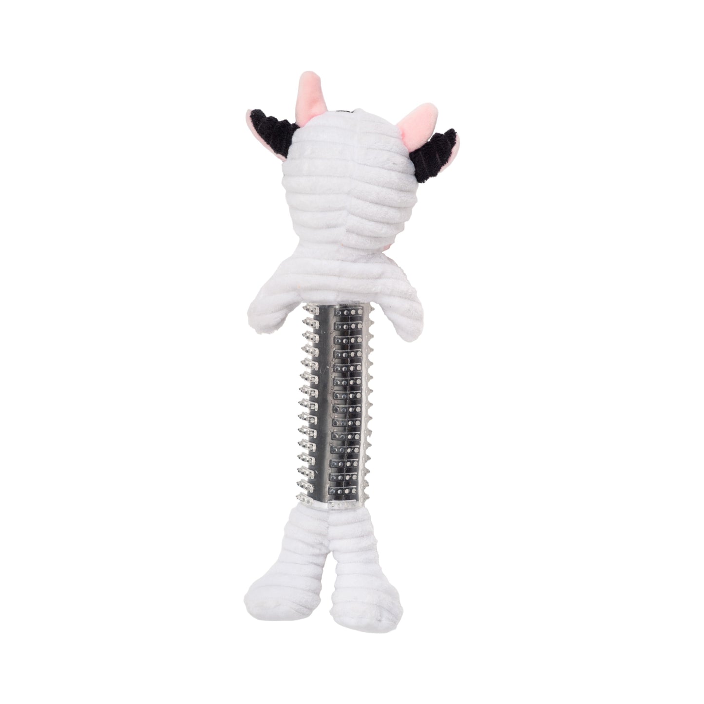 Country Living Thermoplastic Rubber Black & White Cow Plush Dog Toy – with Squeaker & Crinkle Paper