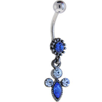 Antique Silver Sapphire Blue VICTORIAN Dangle Belly Ring