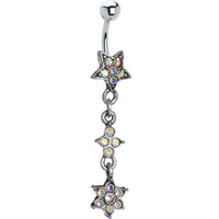 Antique Silver Aurora Flourishing Star Dangle Belly Ring
