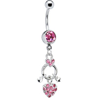Pink Gem HEART STAR MOON CHARM Dangle Belly Ring