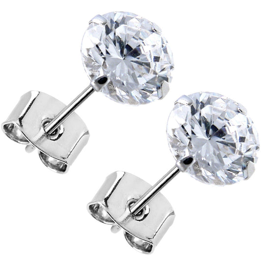 14k White Gold .80 Carat Cubic Zirconia Solitaire Stud Earrings