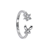 Sterling Silver 925 Cubic Zirconia Flower Butterfly Toe Ring