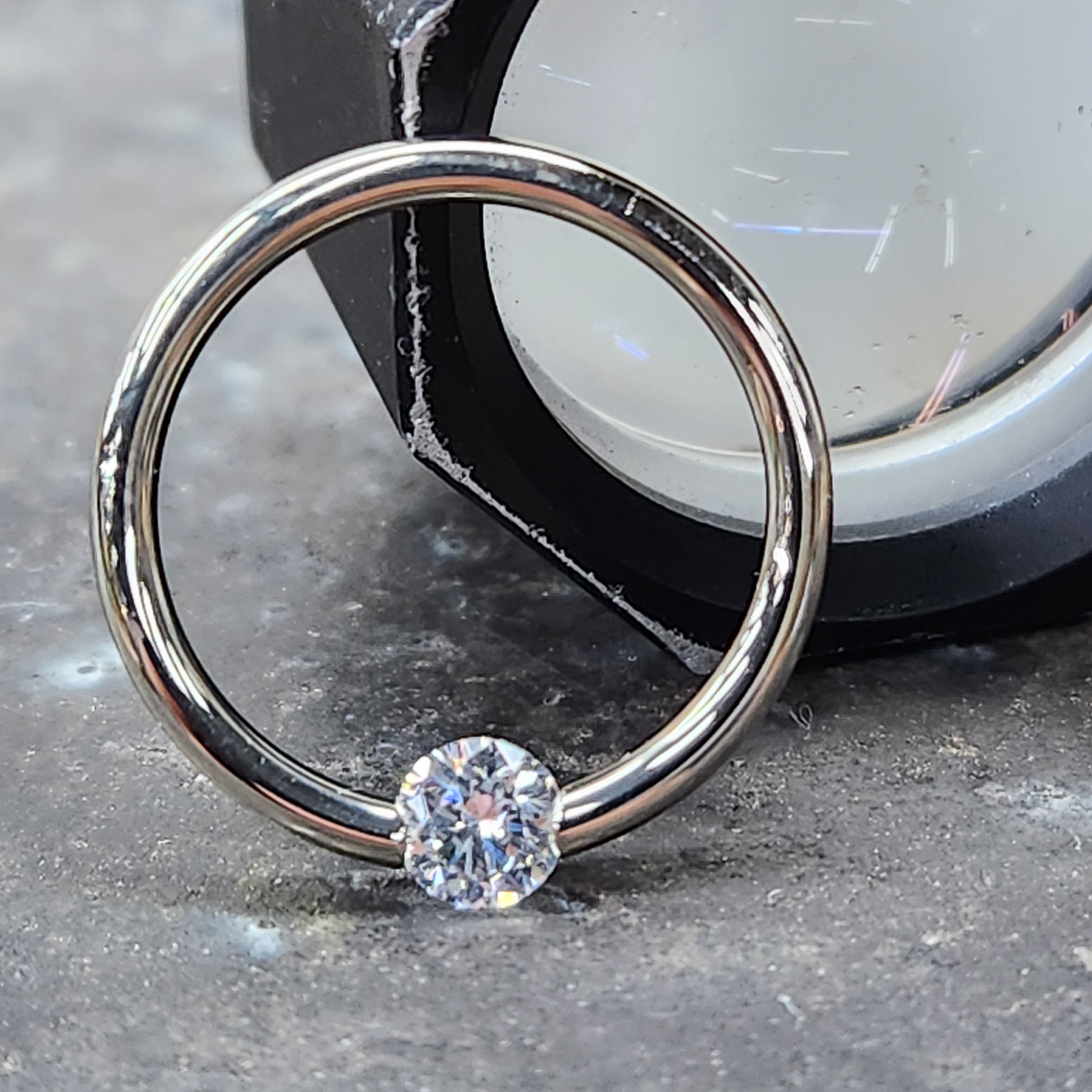 16G 3/8 Solid 14k Yellow Gold 3mm Clear Cubic Zirconia Tension Captive Ring