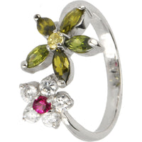 Sterling Silver 925 Cubic Zirconia Flower Petals Toe Ring