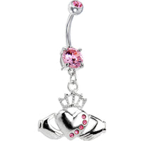 Passion Pink Gem No. 3 Irish Claddagh Belly Ring