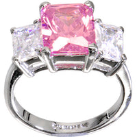 Silver PINK .80 Carat Cubic Zirconia RECTANGLE TRIO Ring