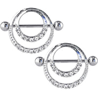 14G 7/8 Clear Gem Romantic Hoop Barbell Nipple Shield Set