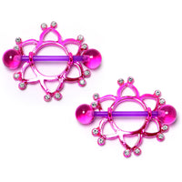 14G 5/8 Clear Gem Pinkish Bioplast Flower Nipple Shield Set