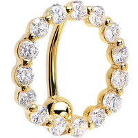 16G Solid 14k Yellow Gold Reverse Zirconia Circle Belly Ring