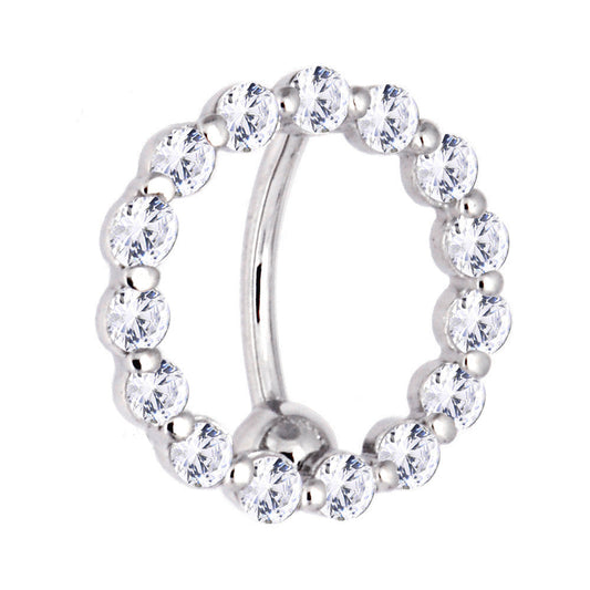 16G Solid 14k White Gold Reverse Zirconia Circle Belly Ring