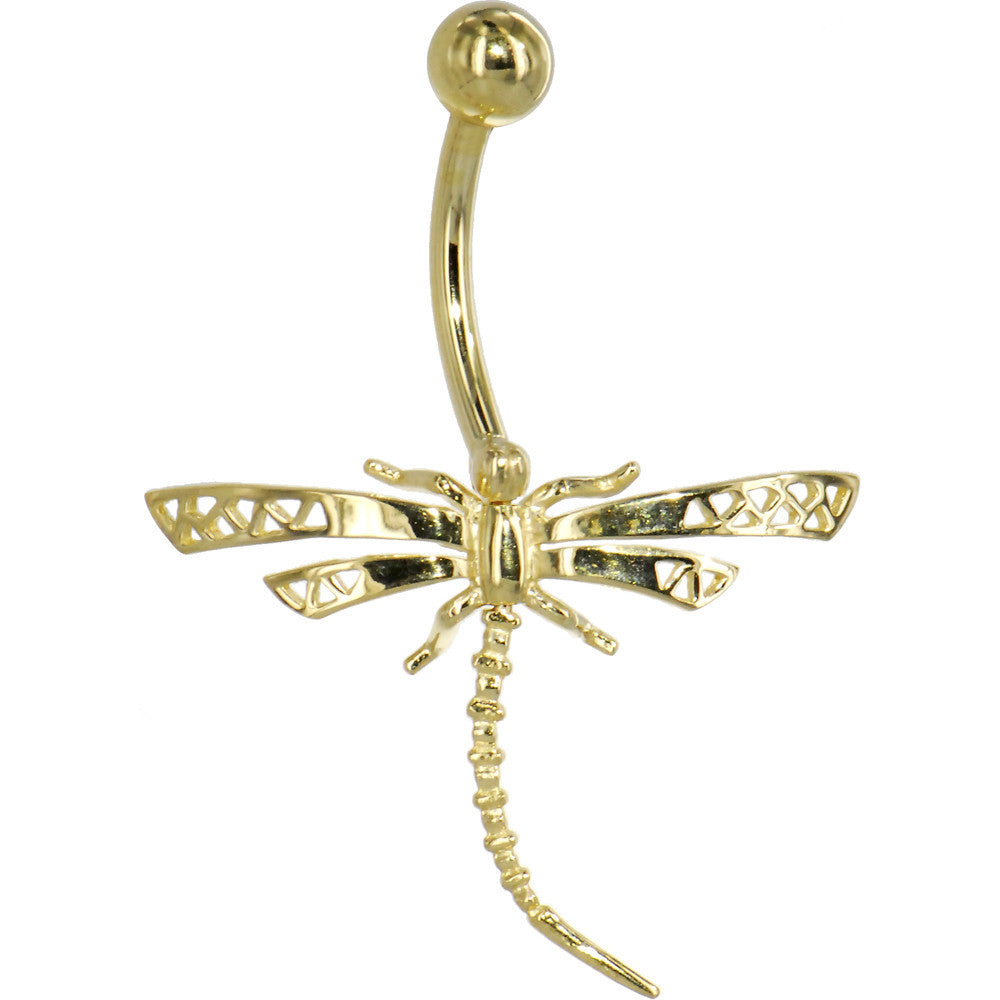 16G Solid 14K Yellow Gold Dragonfly Belly Ring