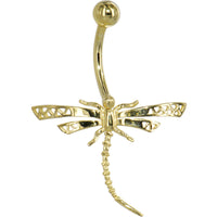 16G Solid 14K Yellow Gold Dragonfly Belly Ring