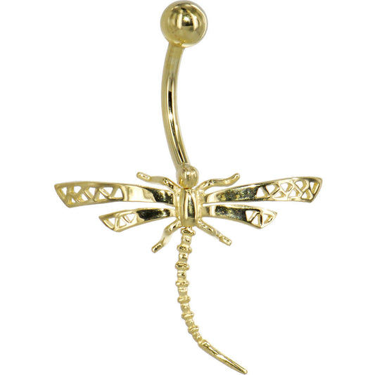 16G Solid 14K Yellow Gold Dragonfly Belly Ring