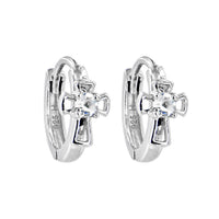 Sterling Silver Cubic Zirconia CROSS Huggy Hoop Earrings