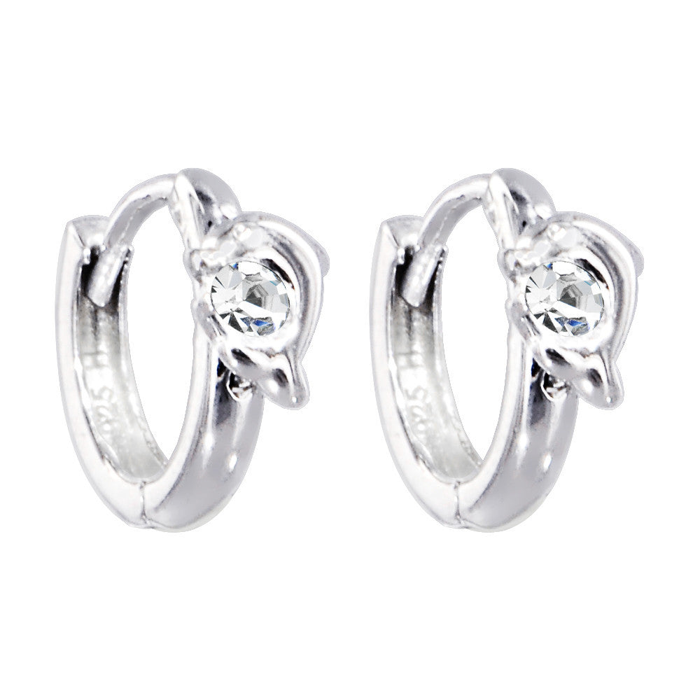 Sterling Silver Cubic Zirconia DOLPHIN Huggy Hoop Earrings