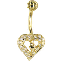 16G Solid 14K Yellow Gold Cubic Zirconia CHARMING HEART Belly Ring