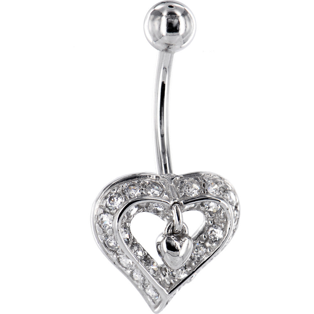 16G Solid 14K White Gold Cubic Zirconia CHARMING HEART Belly Ring