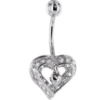 16G Solid 14K White Gold Cubic Zirconia CHARMING HEART Belly Ring