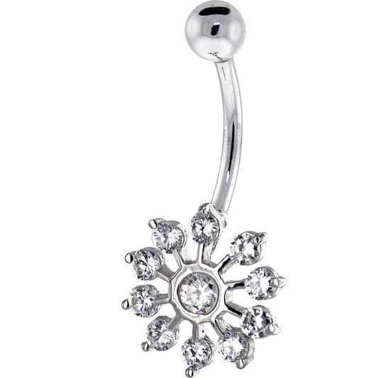 16G Solid 14K White Gold Cubic Zirconia PEACOCK Belly Ring