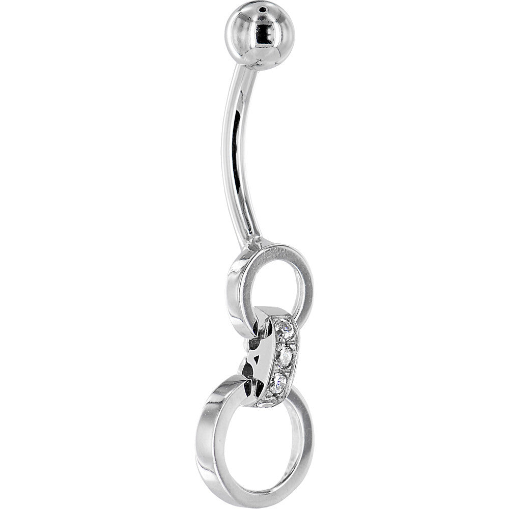16G Solid 14K White Gold Circular Cubic Zirconia Hoop Dangle Belly Ring