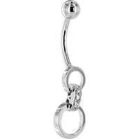 16G Solid 14K White Gold Circular Cubic Zirconia Hoop Dangle Belly Ring
