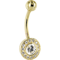 16G Solid 14K Yellow Gold Cubic Zirconia Round Belly Ring