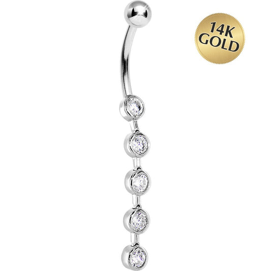 16G Solid 14K White Gold PARAGON Cubic Zirconia Drop Belly Ring