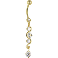 16G Solid 14K Yellow Gold Scroll Delight Cubic Zirconia Belly Ring