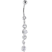 16G Solid 14K White Gold Scroll Delight Cubic Zirconia Belly Ring