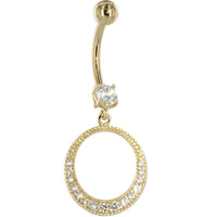 16G Solid 14K Yellow Gold Cubic Zirconia EXOTIC CIRCULAR Dangle Belly Ring